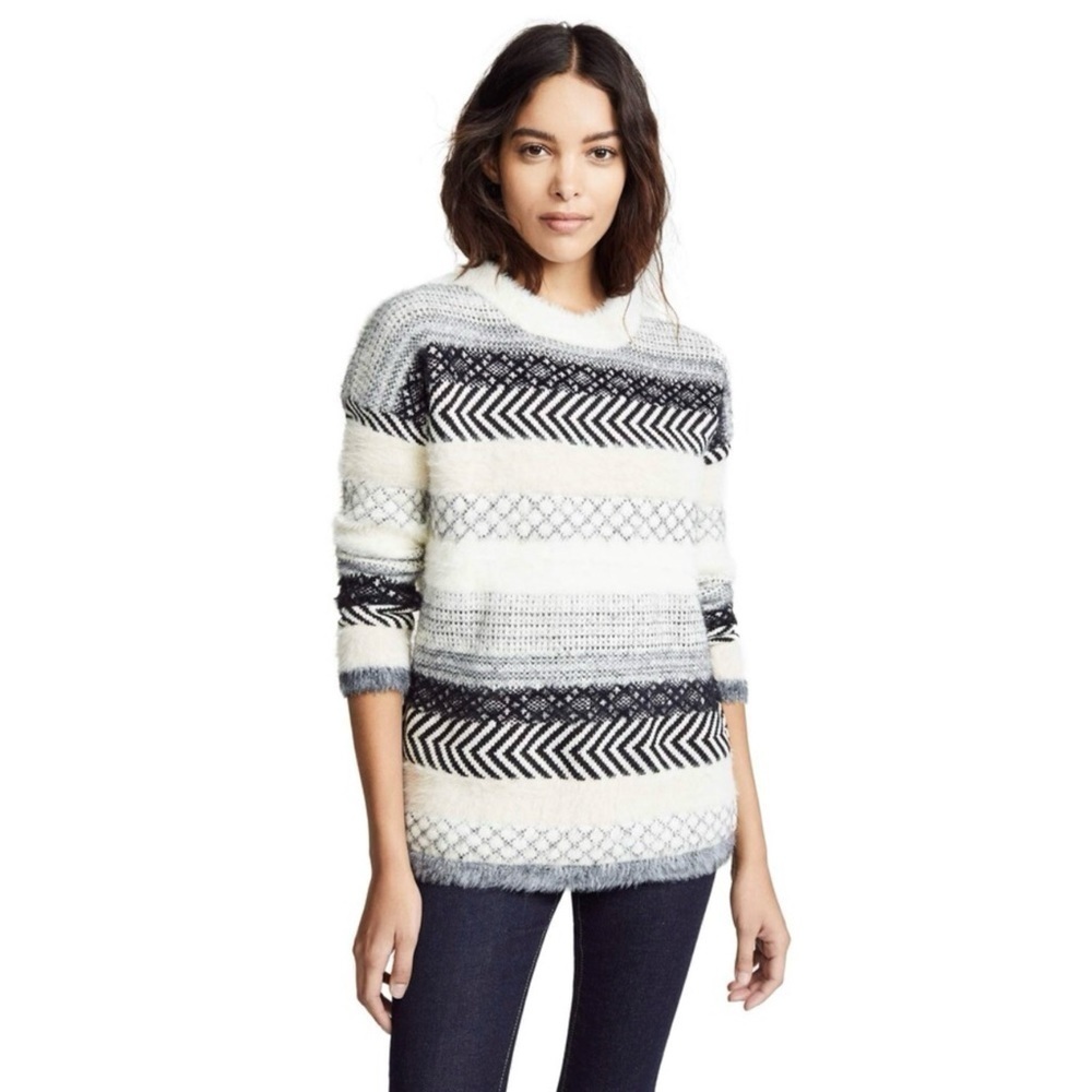 Jack BB Dakota Sundance Mixed Stripe Sweater fuzzy L Large warm bohemian furry